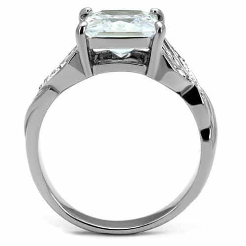 Stainless Steel CZ Princess Cut Pave Cathedral Ring view 7