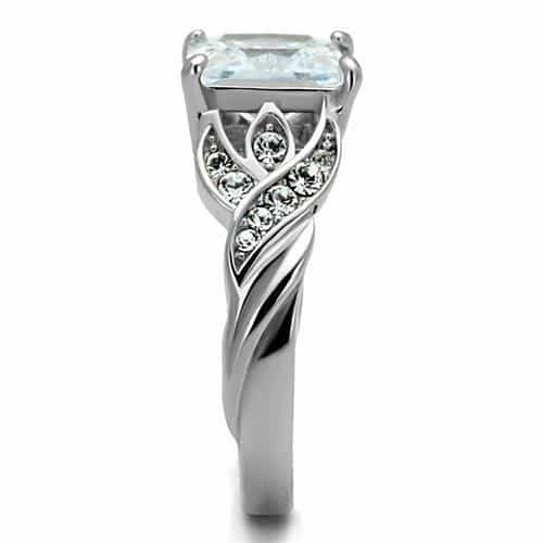 Stainless Steel CZ Princess Cut Pave Cathedral Ring view 8