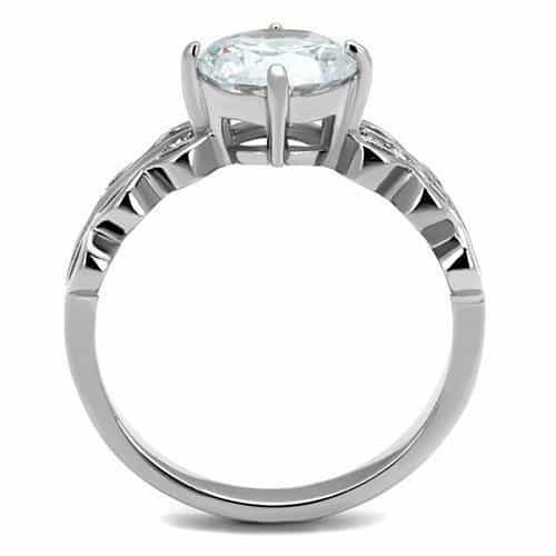 Stainless Steel CZ Round Pave Leaf Vine Bridal Ring view 7
