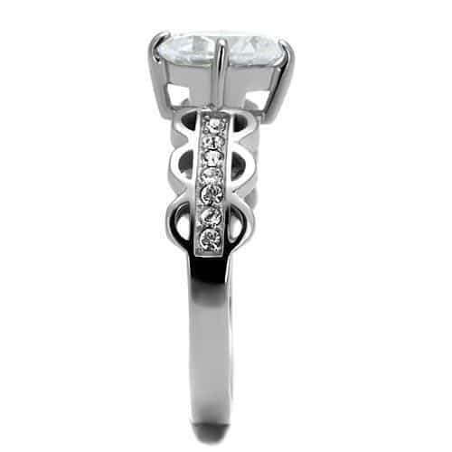 Stainless Steel CZ Round Pave Leaf Vine Bridal Ring view 4