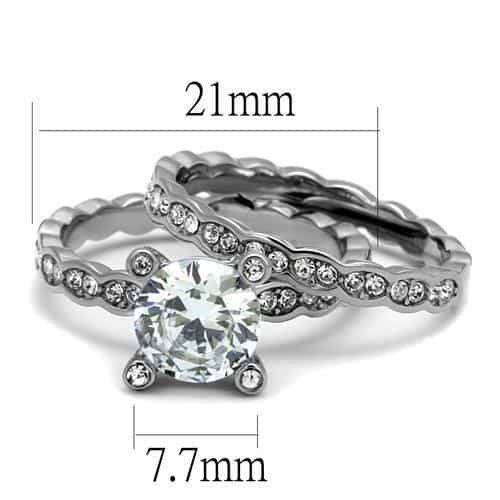 Stainless Steel CZ Round Solitaire Channel Wave Bridal Ring view 6