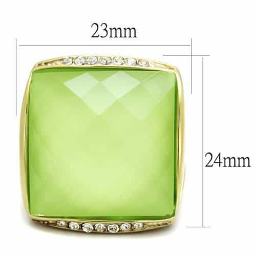 Stainless Steel Gold IP Lime Green Faceted Crystal Cushion Ring view 6