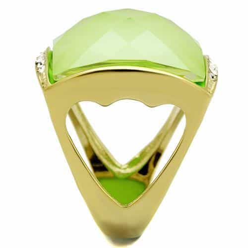 Stainless Steel Gold IP Lime Green Faceted Crystal Cushion Ring view 8
