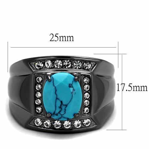 Stainless Steel Black IP Turquoise Cabochon CZ Halo Signet Ring view 6