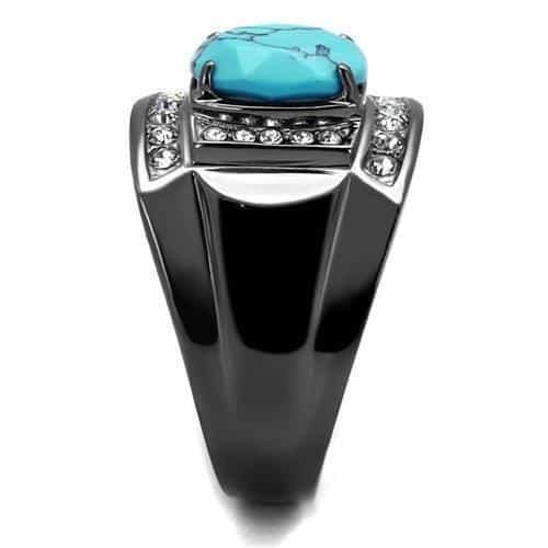 Stainless Steel Black IP Turquoise Cabochon CZ Halo Signet Ring view 8