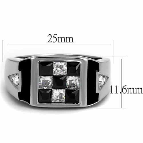 Stainless Steel CZ Checkerboard Black Onyx Signet Ring view 6