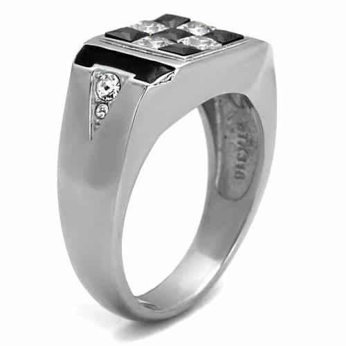 Stainless Steel CZ Checkerboard Black Onyx Signet Ring view 8