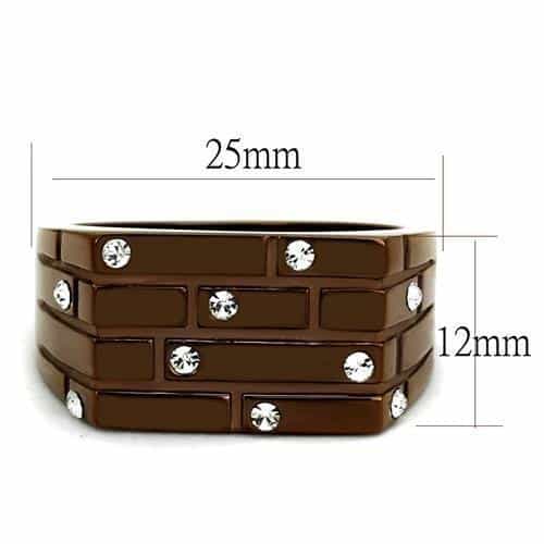 Stainless Steel Coffee Brown IP Rose Gold Brick CZ Accent Ring view 6