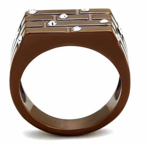 Stainless Steel Coffee Brown IP Rose Gold Brick CZ Accent Ring view 7