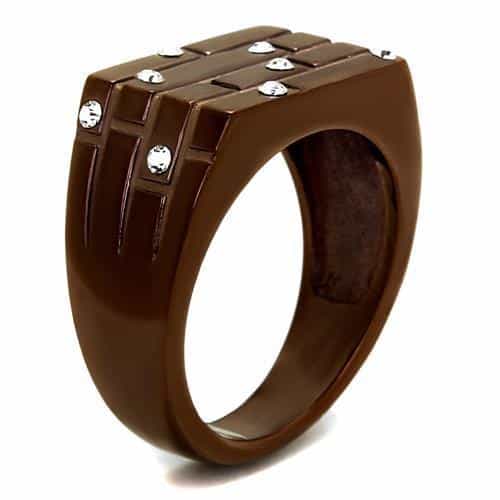 Stainless Steel Coffee Brown IP Rose Gold Brick CZ Accent Ring view 8
