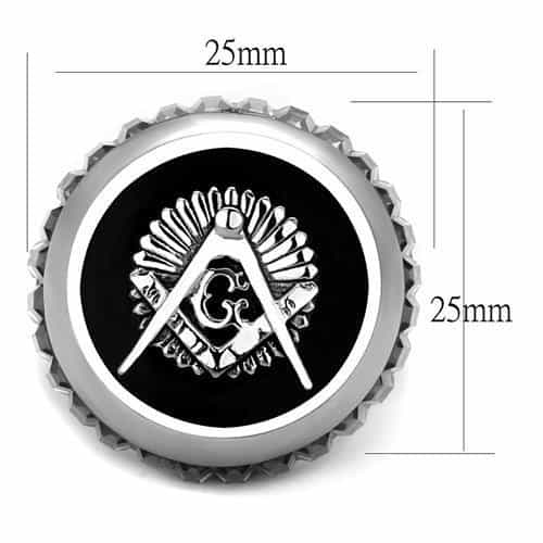 Stainless Steel Masonic Compass Baguette CZ Signet Ring view 6