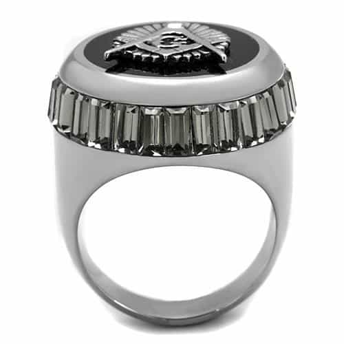 Stainless Steel Masonic Compass Baguette CZ Signet Ring view 7