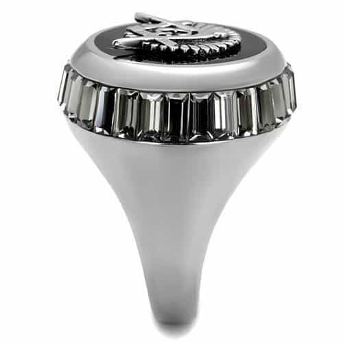Stainless Steel Masonic Compass Baguette CZ Signet Ring view 8