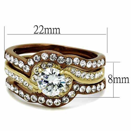 Stainless Steel Gold IP CZ Round Pave Swirl Stack Bridal Ring view 6