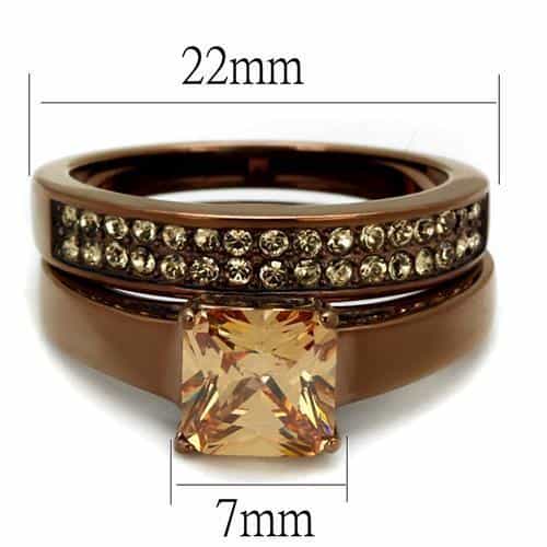 Stainless Steel Coffee Brown IP Champagne CZ Princess Pave Ring view 6