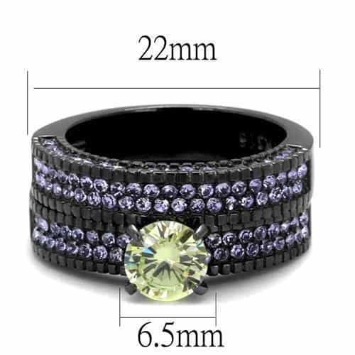 Stainless Steel Dark Gunmetal Peridot Green CZ Tanzanite Ring view 6
