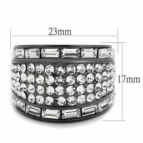 Stainless Steel Dark Gunmetal CZ Baguette Round Pave Wide Ring view 6