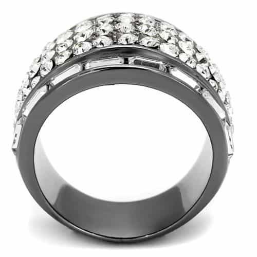 Stainless Steel Dark Gunmetal CZ Baguette Round Pave Wide Ring view 7