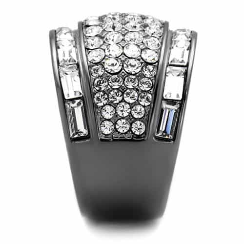 Stainless Steel Dark Gunmetal CZ Baguette Round Pave Wide Ring view 8