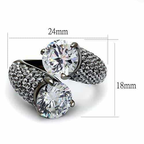 Stainless Steel Dark Gunmetal CZ Round Pave Triple Bypass Ring view 2