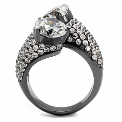 Stainless Steel Dark Gunmetal CZ Round Pave Triple Bypass Ring view 7