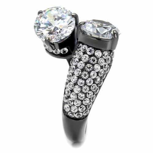 Stainless Steel Dark Gunmetal CZ Round Pave Triple Bypass Ring view 4