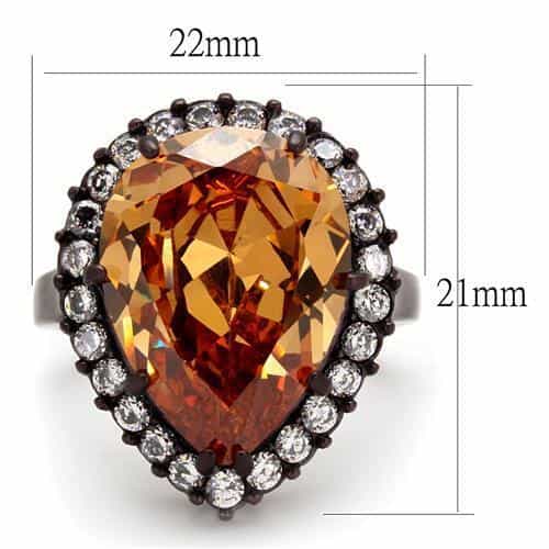 Stainless Steel Dark Gunmetal Champagne Pear CZ Halo Ring view 2