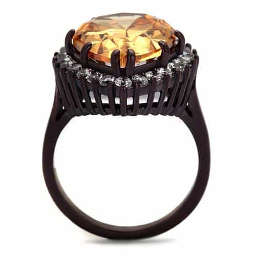Stainless Steel Dark Gunmetal Champagne Pear CZ Halo Ring view 7