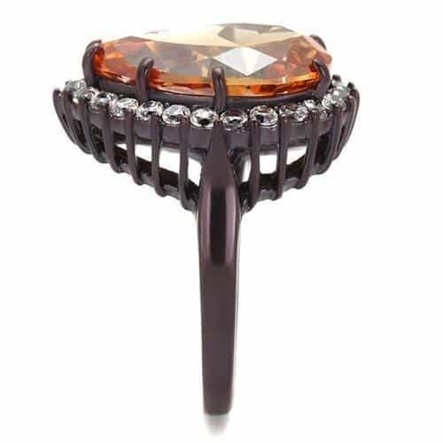 Stainless Steel Dark Gunmetal Champagne Pear CZ Halo Ring view 4