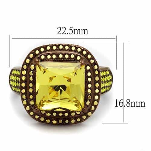 Stainless Steel Coffee Brown IP Yellow CZ Princess Cushion Ring view 6