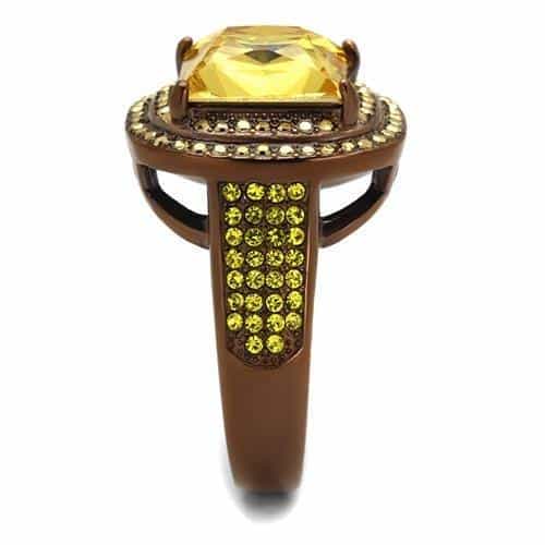 Stainless Steel Coffee Brown IP Yellow CZ Princess Cushion Ring view 4