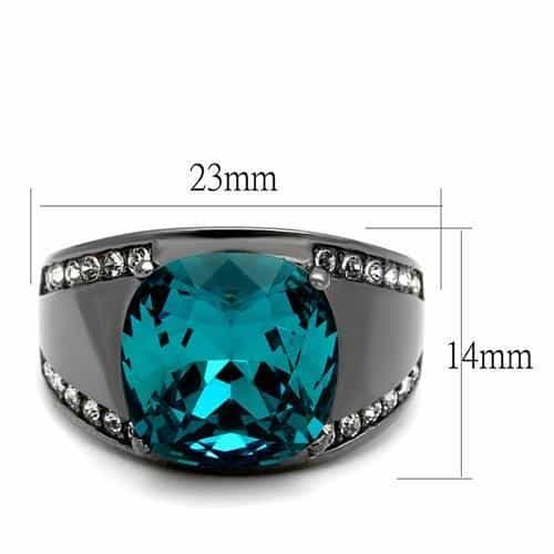 Stainless Steel Dark Gunmetal Blue Zircon Round CZ Halo Ring view 6