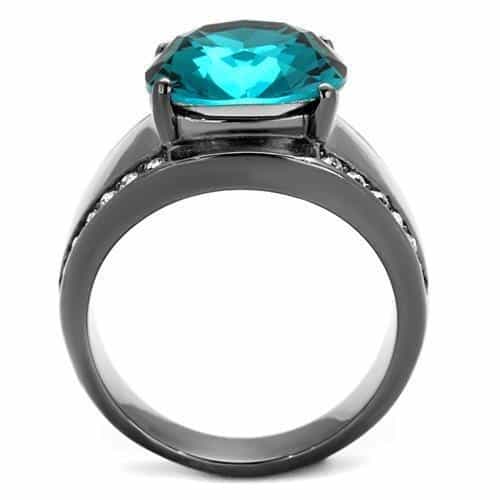 Stainless Steel Dark Gunmetal Blue Zircon Round CZ Halo Ring view 7