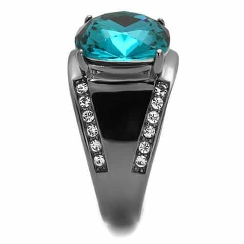 Stainless Steel Dark Gunmetal Blue Zircon Round CZ Halo Ring view 8