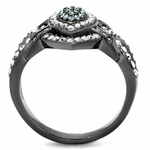 Stainless Steel Dark Gunmetal CZ Pave Interlocking Knot Ring view 3