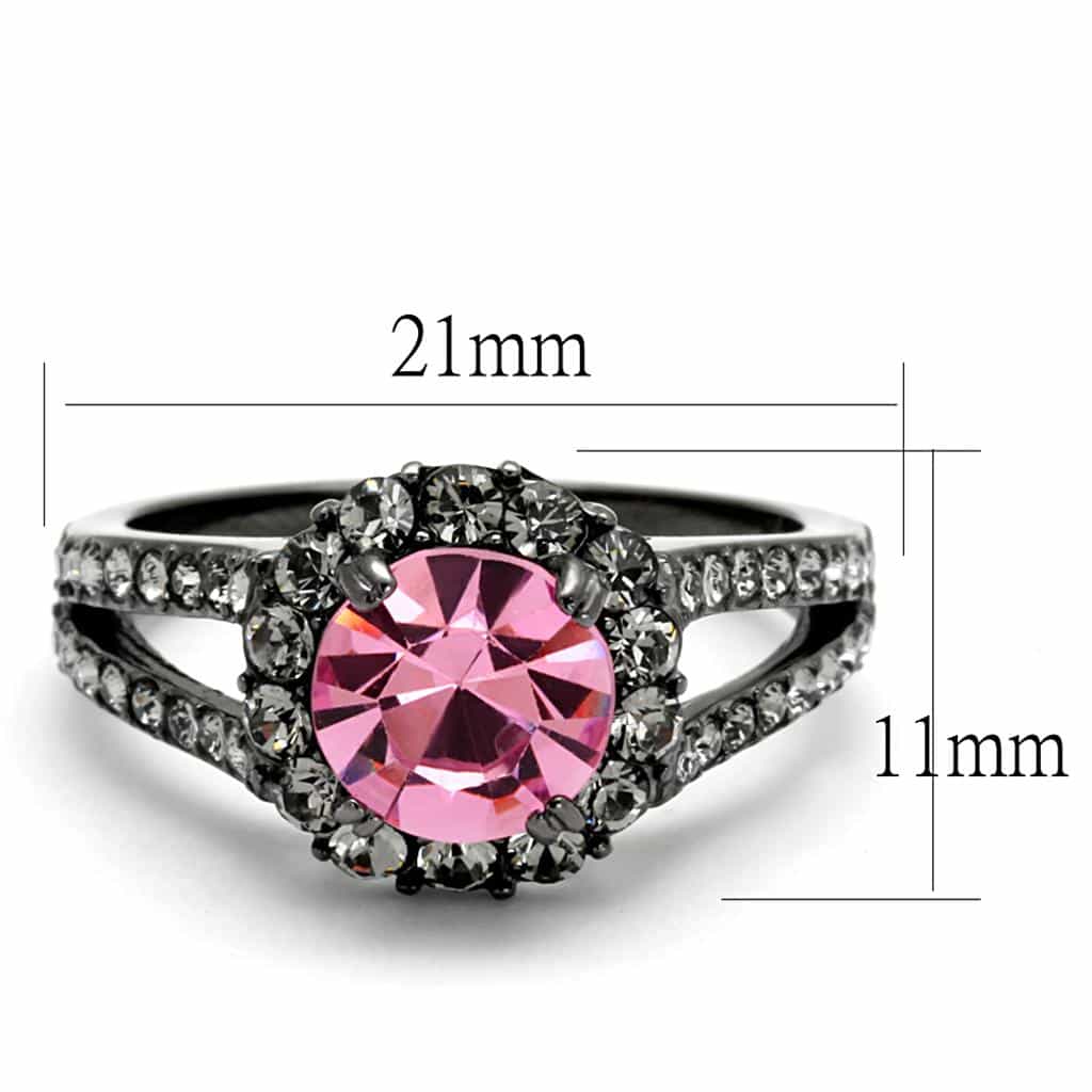 Stainless Steel Dark Gunmetal Pink CZ Round Split Shank Halo Ring view 6
