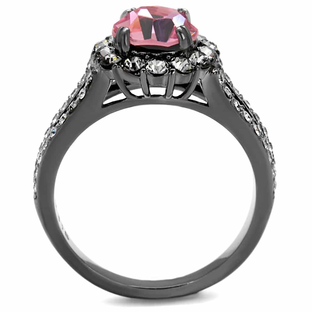 Stainless Steel Dark Gunmetal Pink CZ Round Split Shank Halo Ring view 7