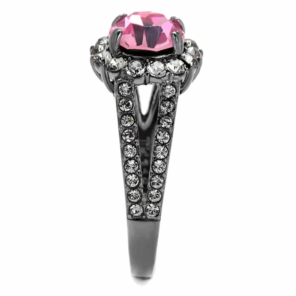 Stainless Steel Dark Gunmetal Pink CZ Round Split Shank Halo Ring view 4