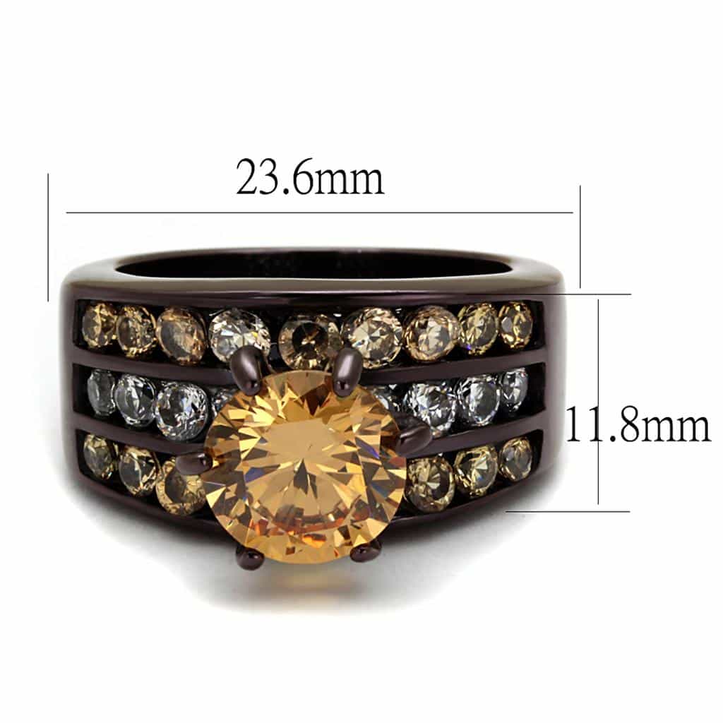 Stainless Steel Coffee Brown IP Champagne CZ Round Wide Pave Ring view 6