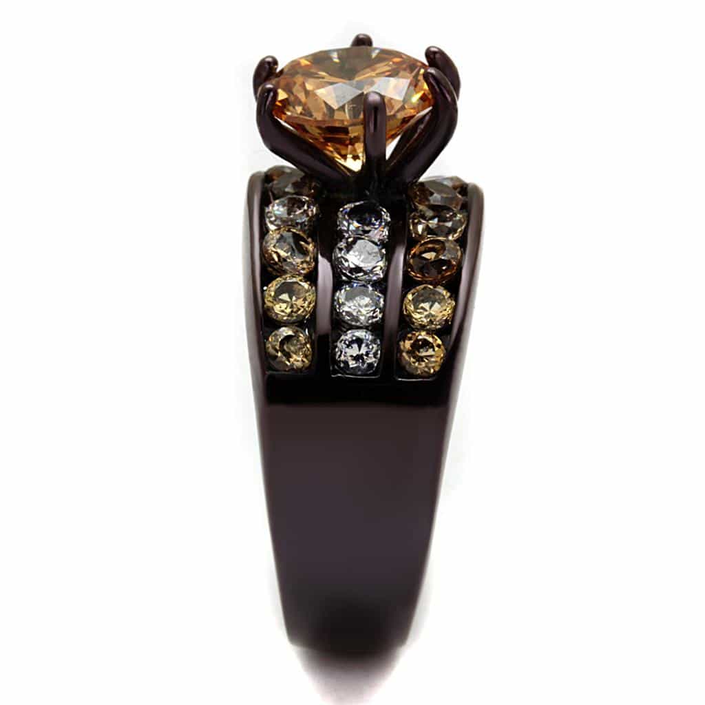 Stainless Steel Coffee Brown IP Champagne CZ Round Wide Pave Ring view 8
