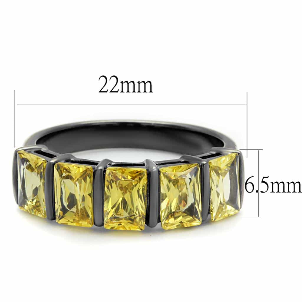 Stainless Steel Dark Gunmetal Yellow CZ Emerald Cut Channel Ring view 6