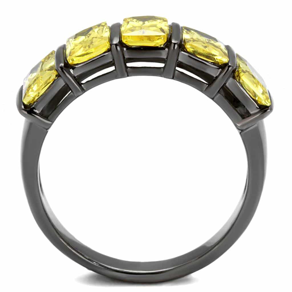 Stainless Steel Dark Gunmetal Yellow CZ Emerald Cut Channel Ring view 3