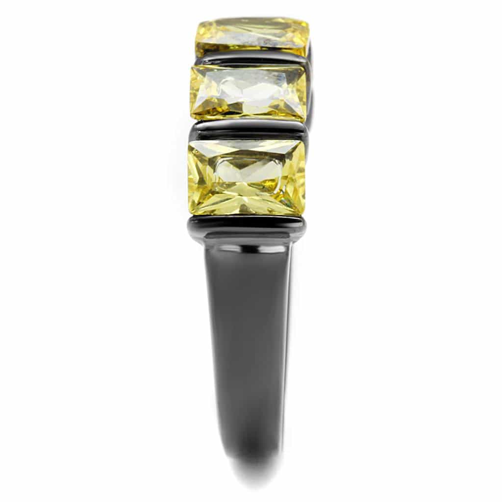 Stainless Steel Dark Gunmetal Yellow CZ Emerald Cut Channel Ring view 4
