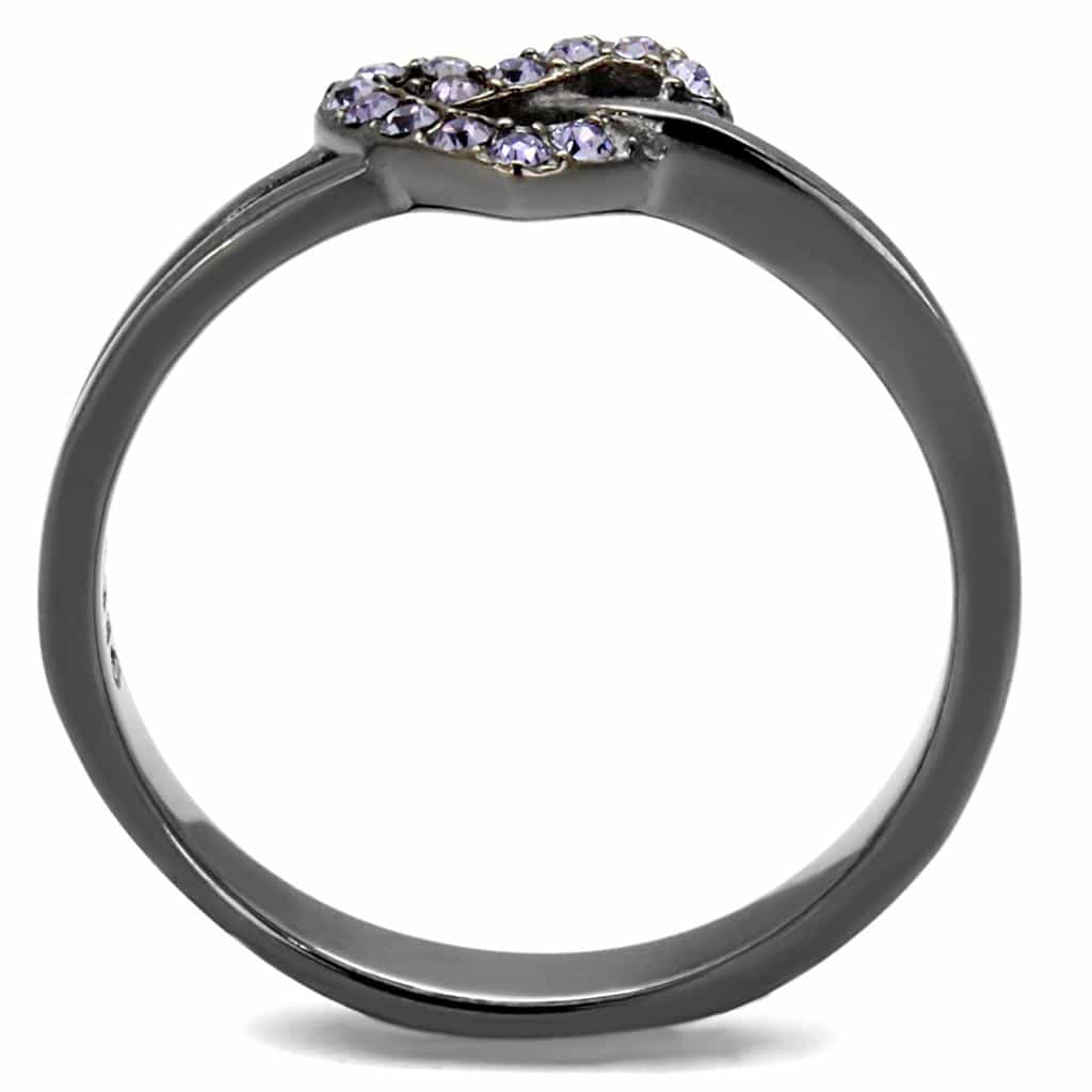 Stainless Steel Dark Gunmetal Lavender CZ Pave Heart Knot Ring view 7