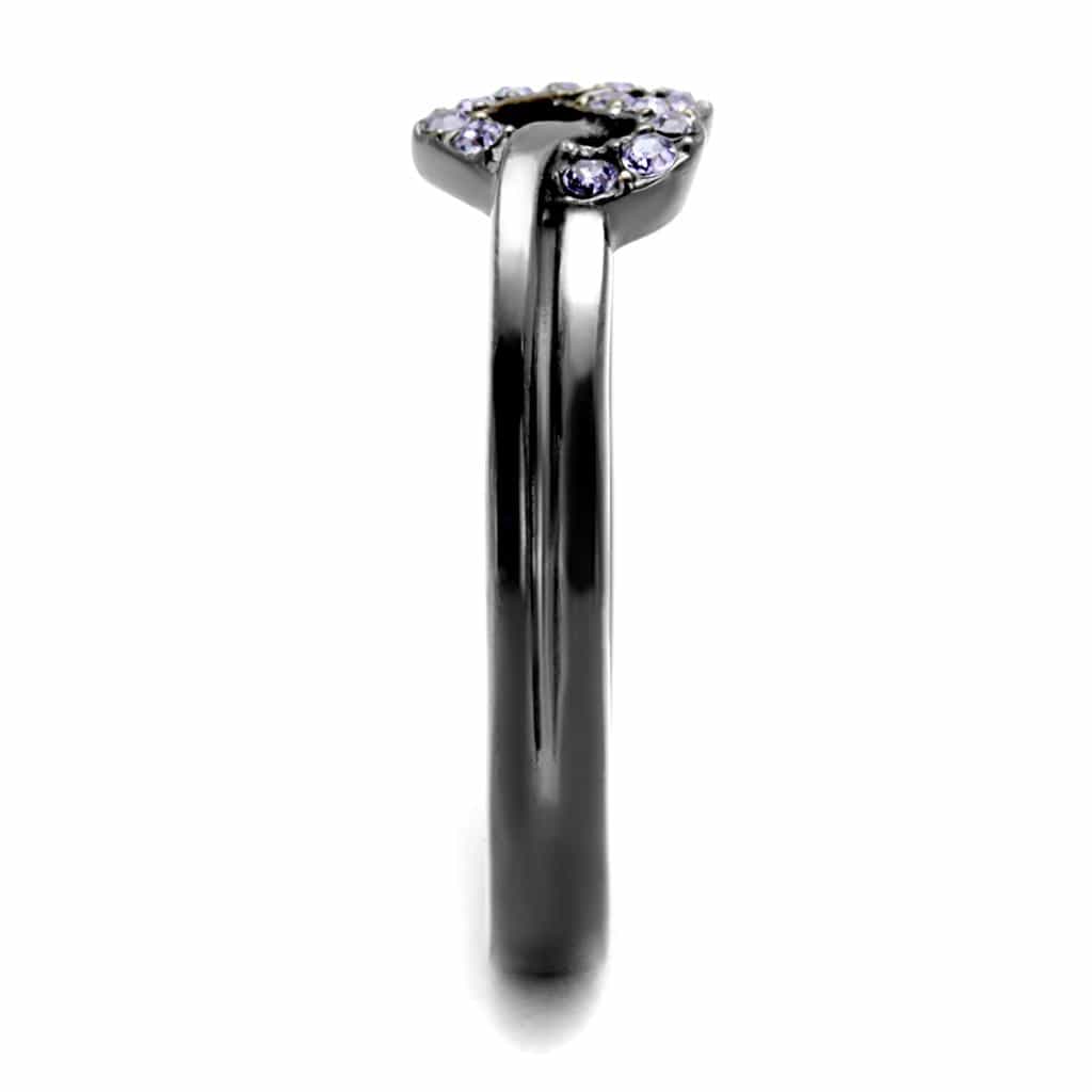 Stainless Steel Dark Gunmetal Lavender CZ Pave Heart Knot Ring view 8