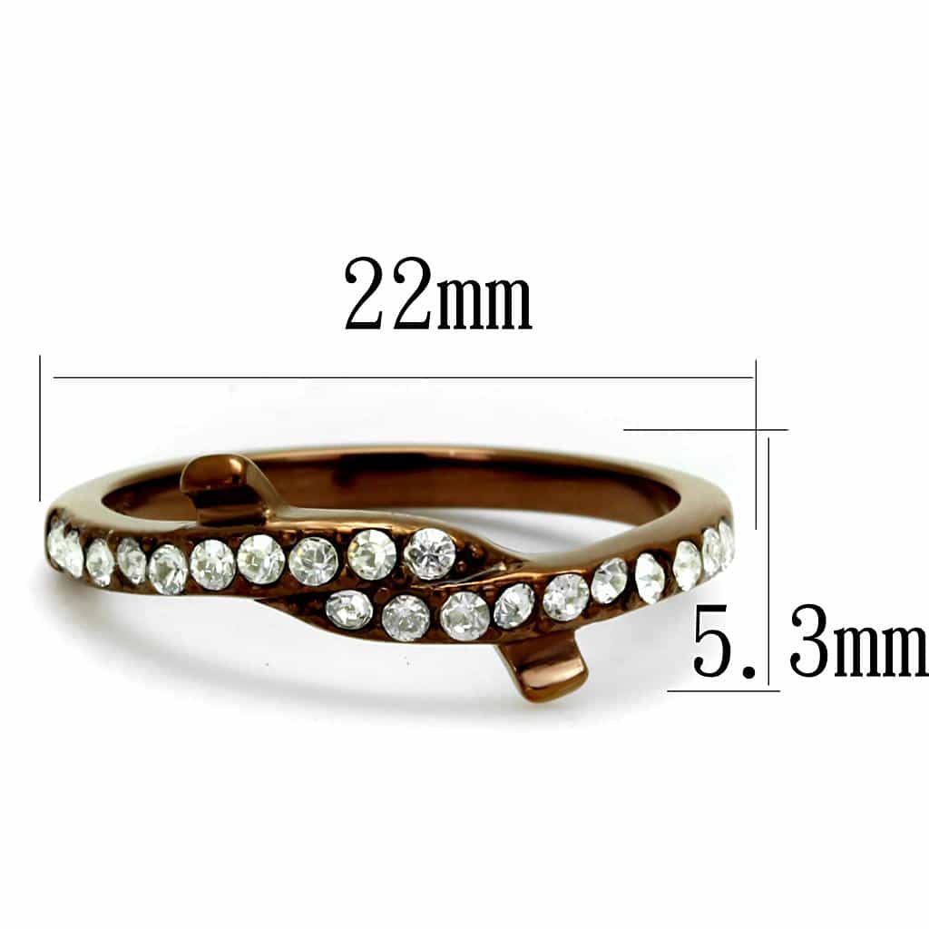 Stainless Steel Coffee Brown IP CZ Pave Bow Ribbon Ring view 6