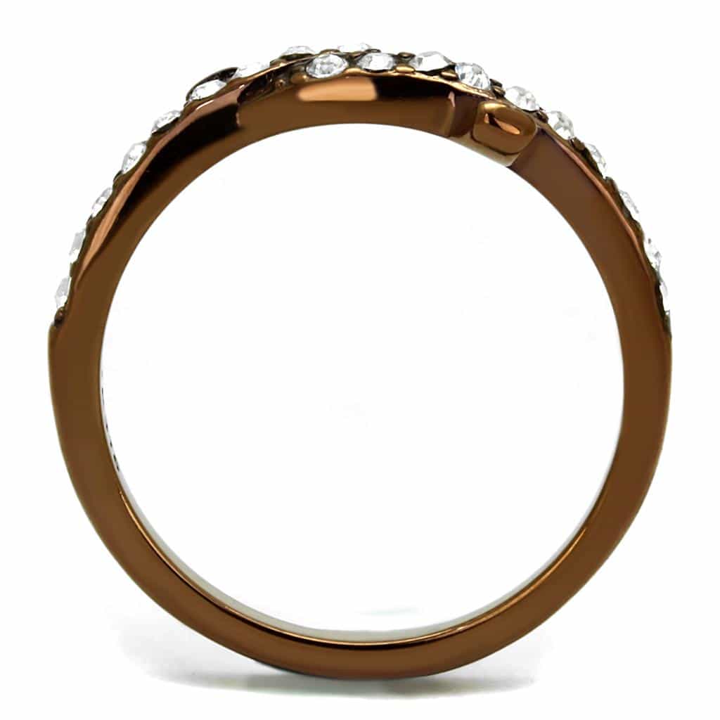 Stainless Steel Coffee Brown IP CZ Pave Bow Ribbon Ring view 7