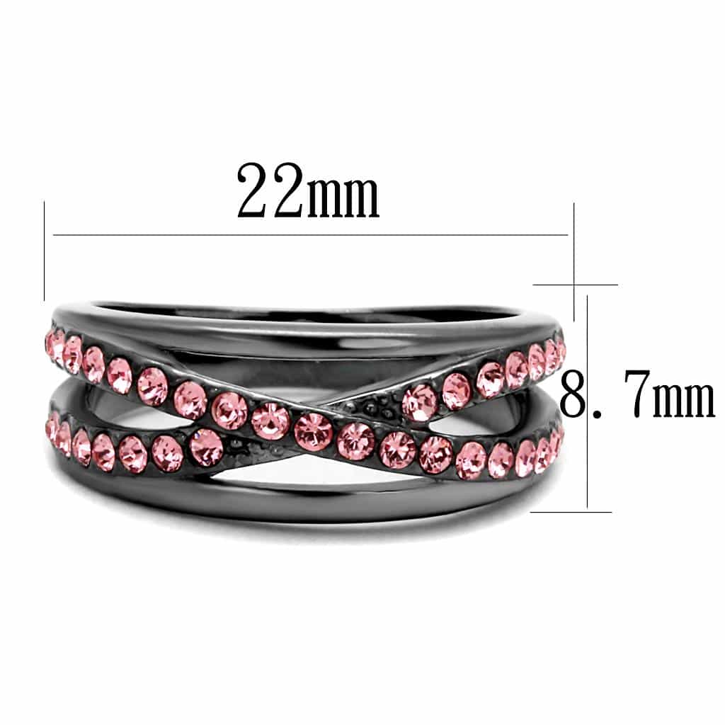 Stainless Steel Pink Crystal Double Band Crossover Ring view 6