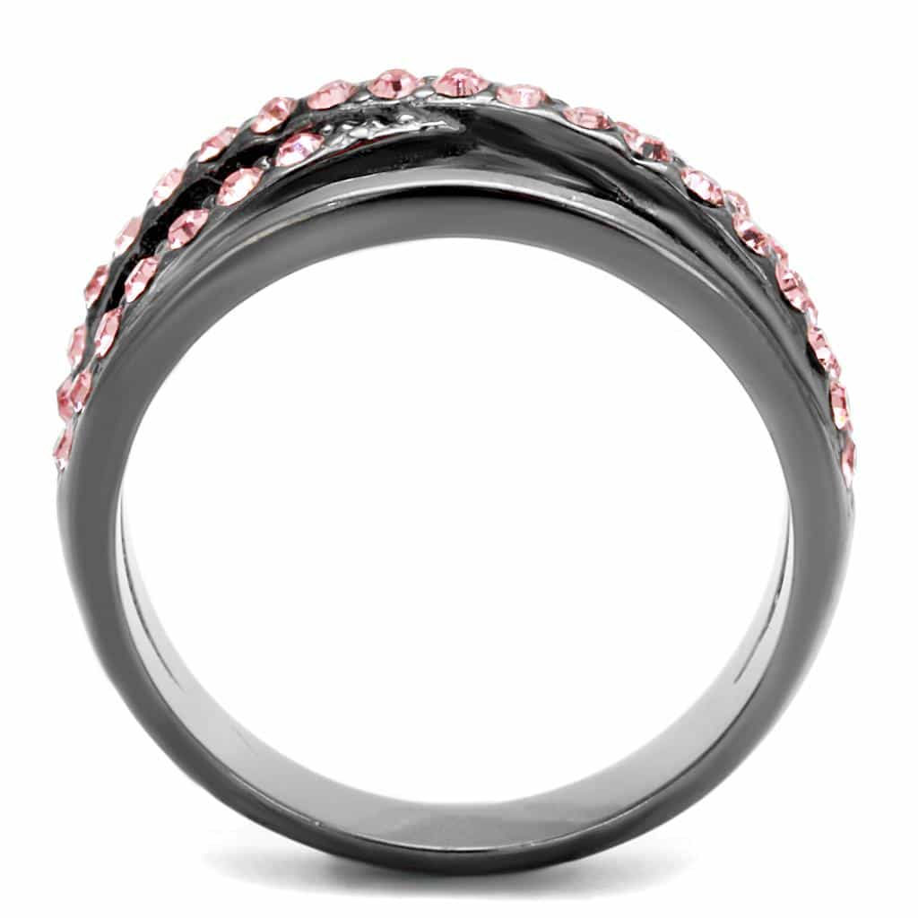 Stainless Steel Pink Crystal Double Band Crossover Ring view 7