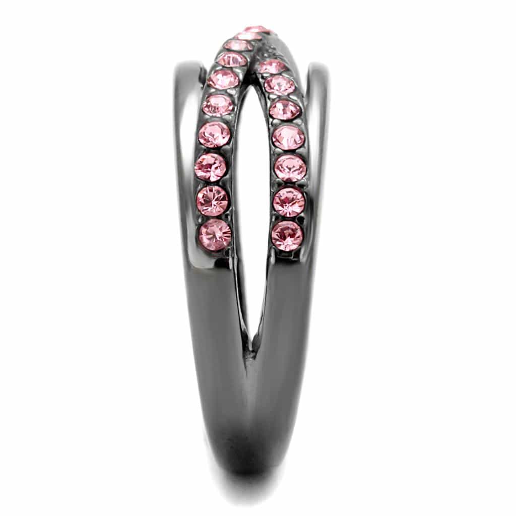 Stainless Steel Pink Crystal Double Band Crossover Ring view 4